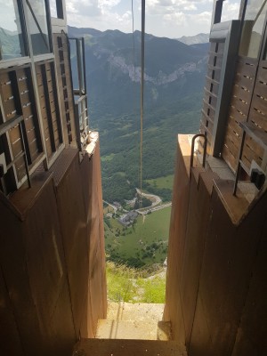 Looking down the steep cable car route, from the top
