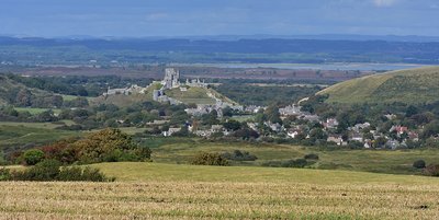 Looking down over Corfe Castle.
