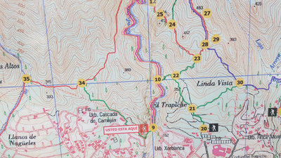 We were stood at stage 9 and managed to get to stage 10. The Great Malaga Path is the red line that loops over the top, we were miles off course!