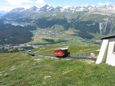 Muottas Muragl Funicular, St Moritz in distance, 16.07.19