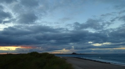 Toward Lindisfarne, seal colony bottom right